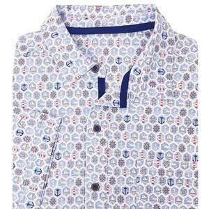 Nicoby Coastal Breeze /Blue/Red Golf Short Sleeeve Button Down Shirt Size XL